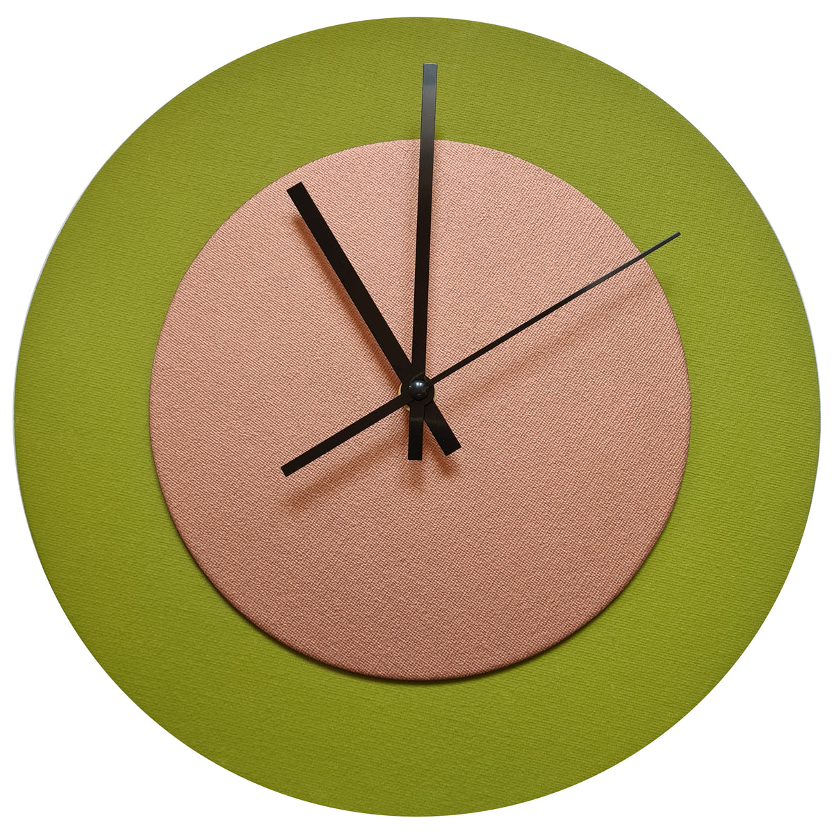 Pop Art Wanduhr Olivgrün  Bronzefarben mit  schwarzen Zeigern 30 cm rund
