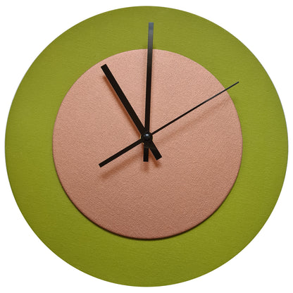 Pop Art Wanduhr Olivgrün  Bronzefarben mit  schwarzen Zeigern 30 cm rund
