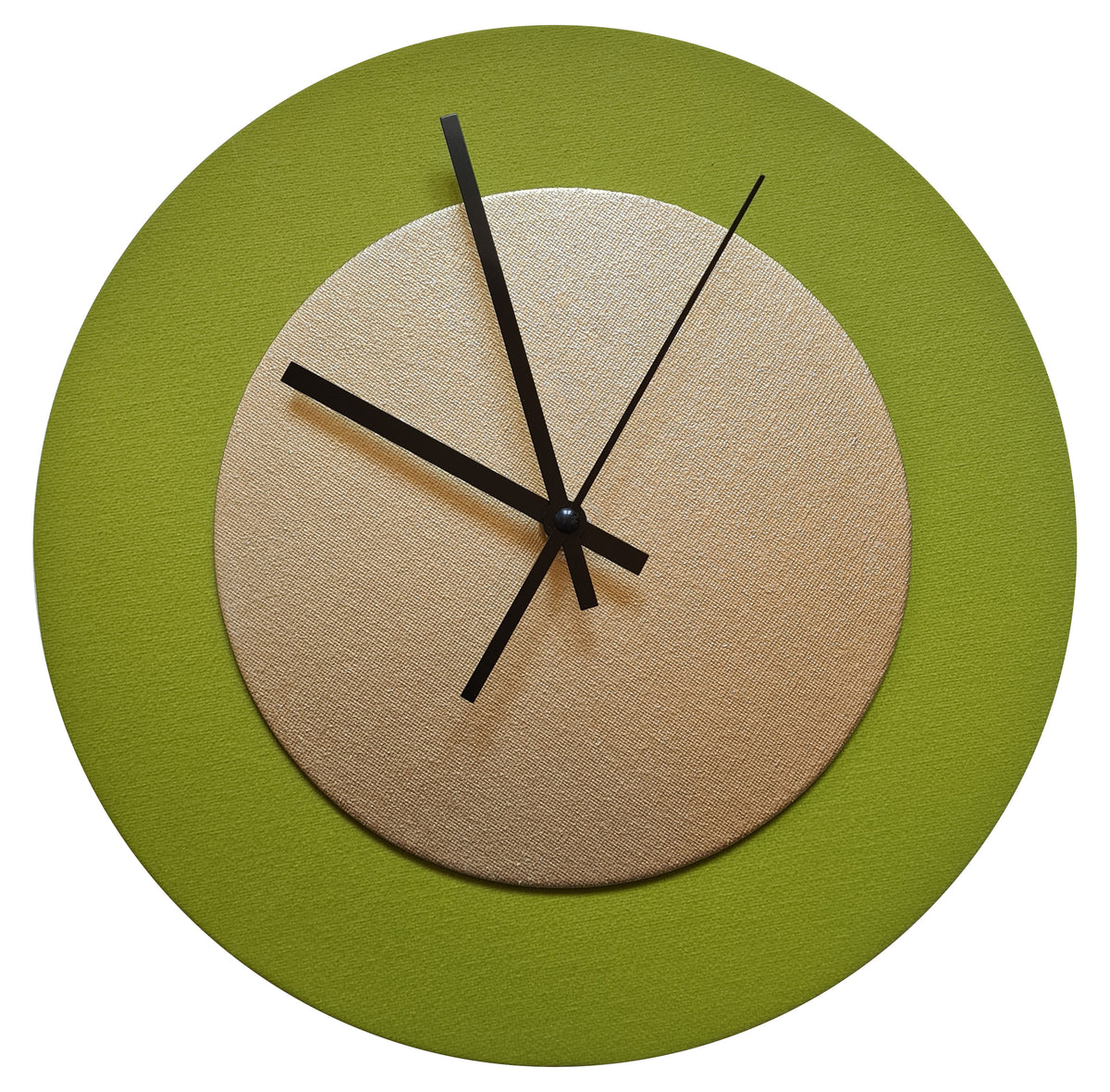 Pop Art Wanduhr Olivgrün Goldfarben  mit schwarzen Zeigern 30 cm rund

