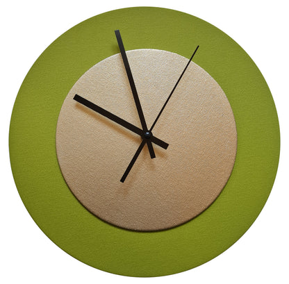 Pop Art Wanduhr Olivgrün Goldfarben  mit schwarzen Zeigern 30 cm rund
