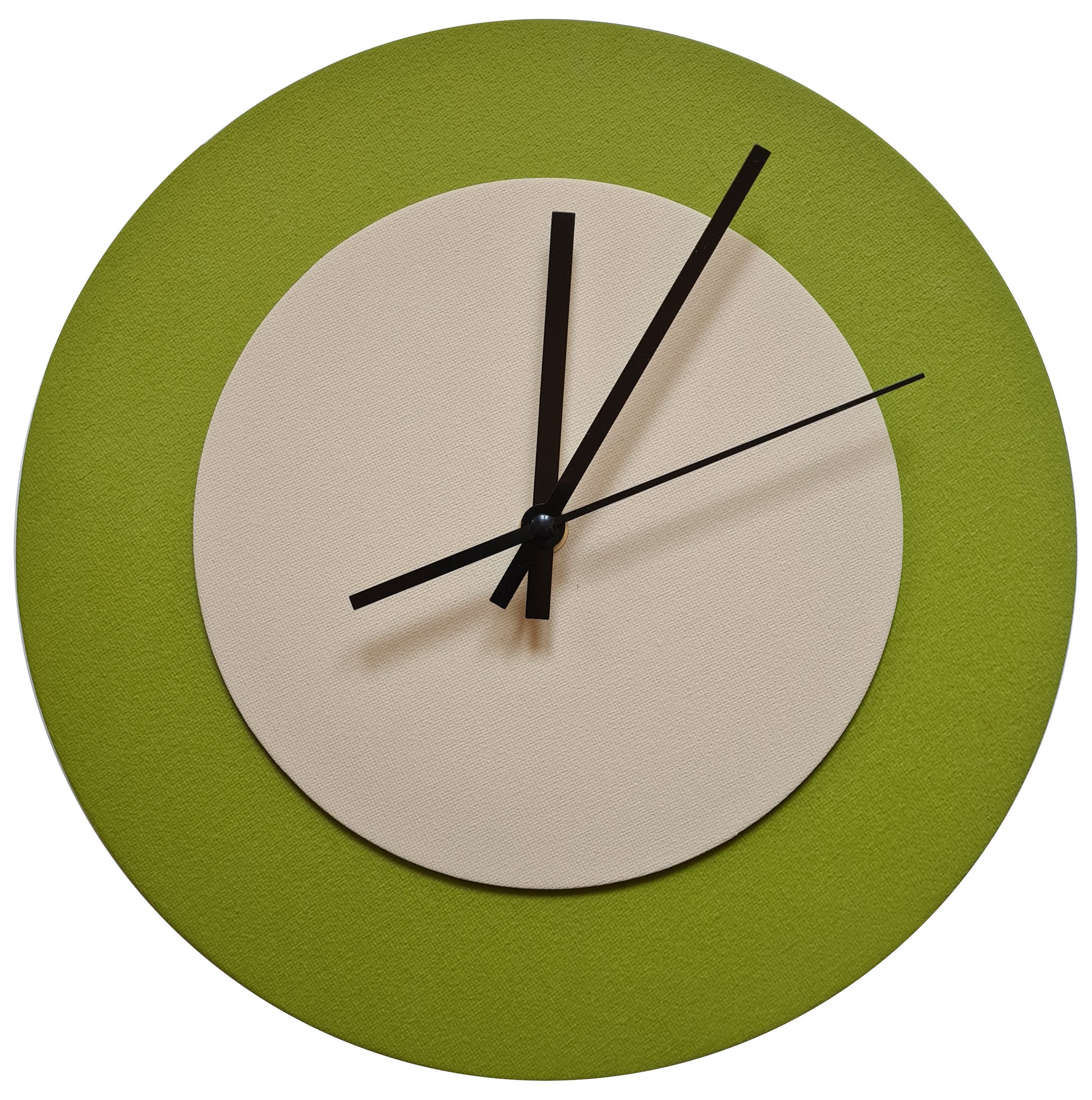 Pop Art Wanduhr Olivgrün  Cremefarben mit schwarzen Zeigern 30 cm rund
