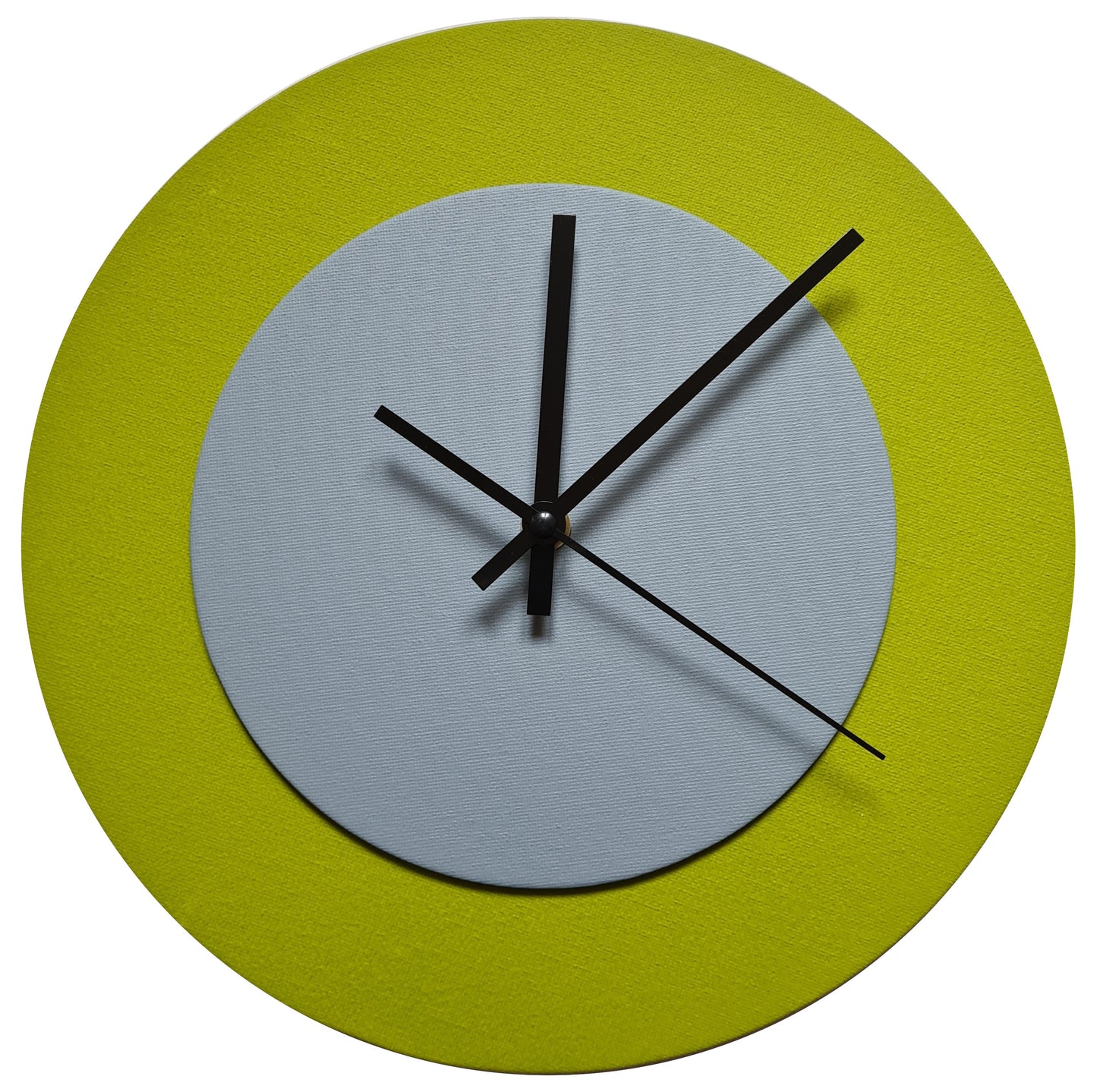 Pop Art Wanduhr Olivgrün  Grau mit schwarzen Zeigern 30 cm rund
