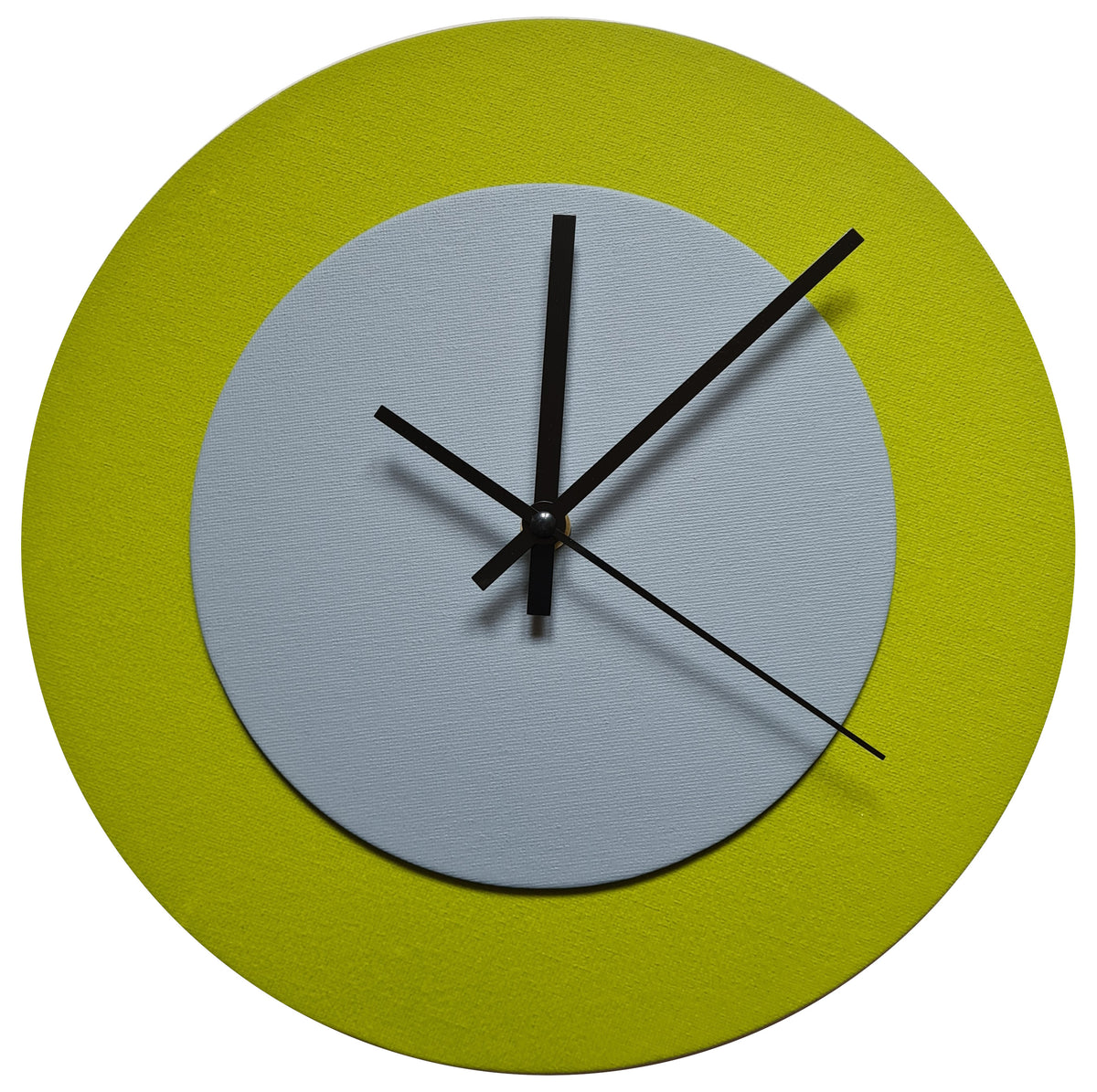 Pop Art Wanduhr Olivgrün  Grau mit schwarzen Zeigern 30 cm rund
