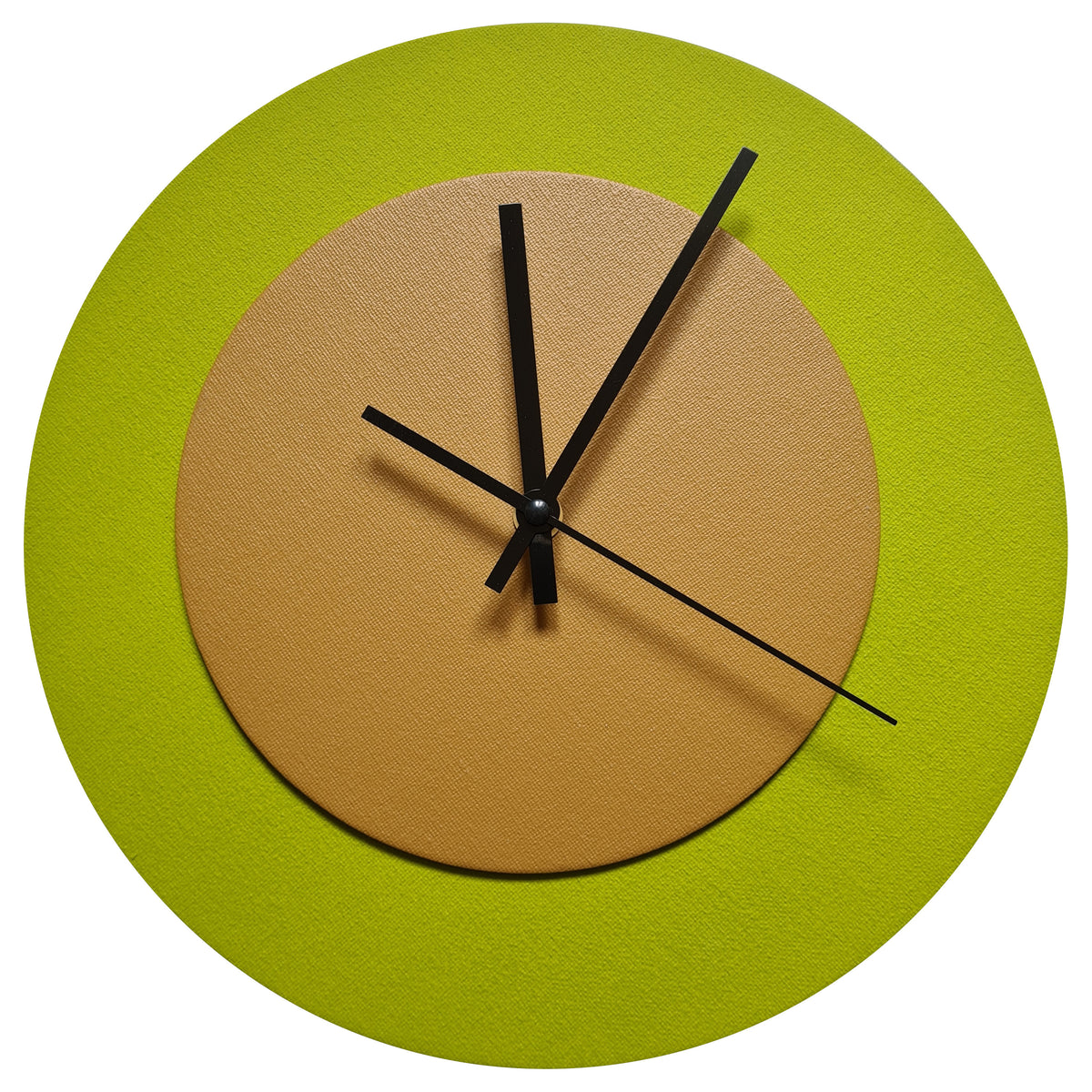 Pop Art Wanduhr Olivgrün  Hellbraun mit schwarzen Zeigern 30 cm rund
