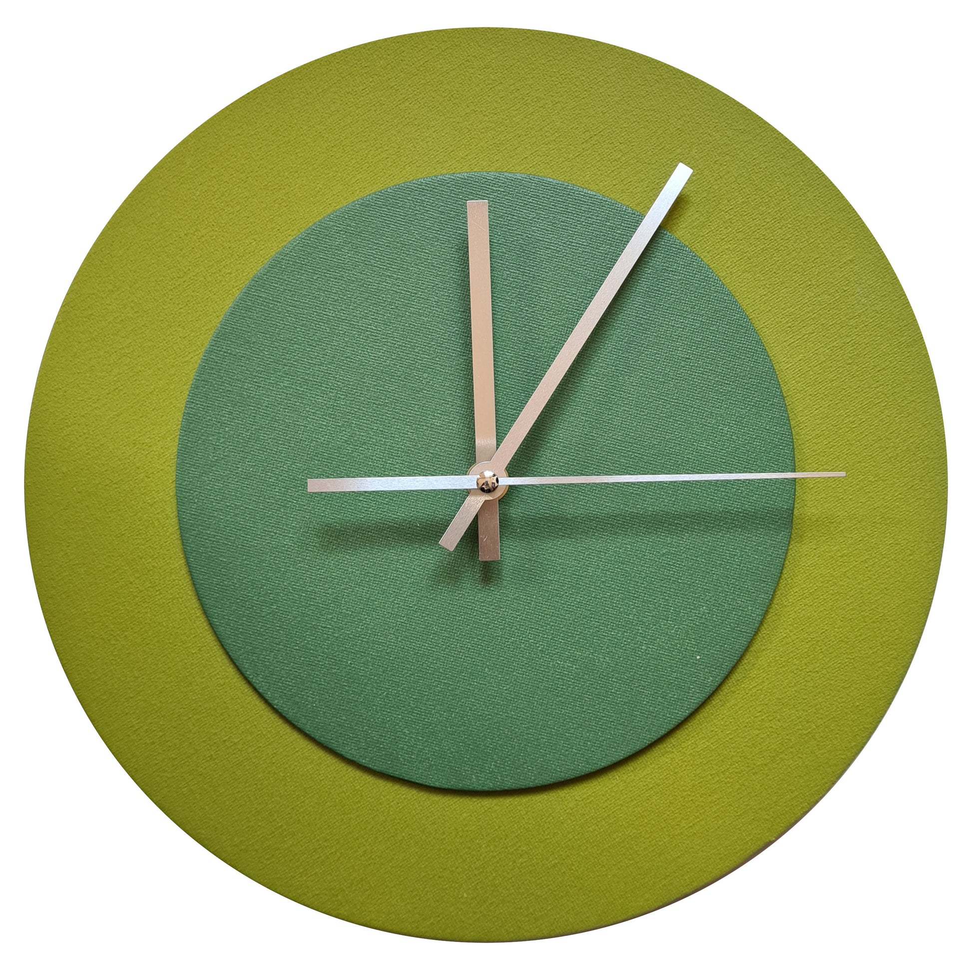 Pop Art Wanduhr Olivgrün  Laubgrün mit silbernen Zeigern 30 cm rund
