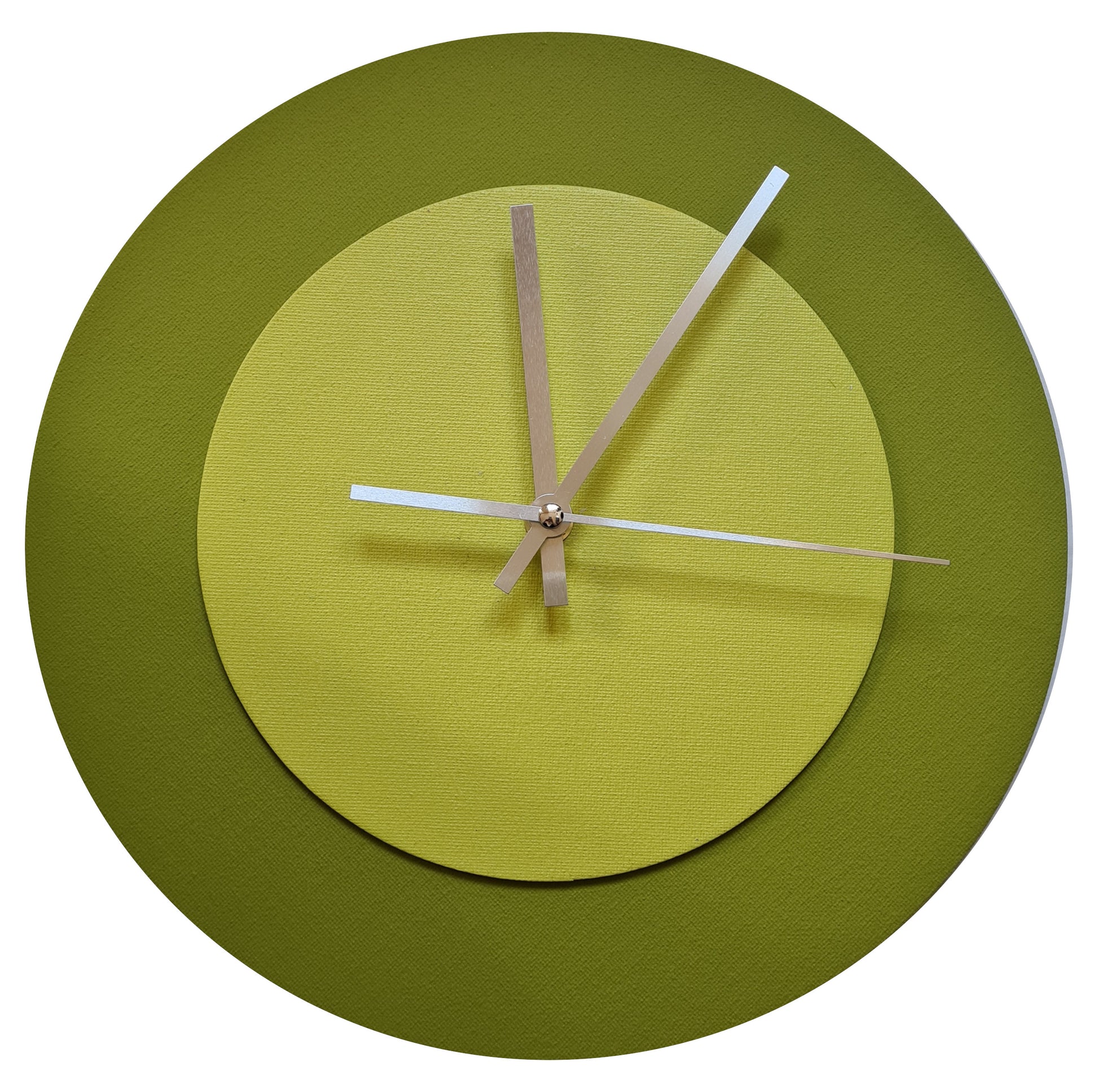 Pop Art Wanduhr Olivgrün  Farngrün mit silbernen Zeigern 30 cm rund
