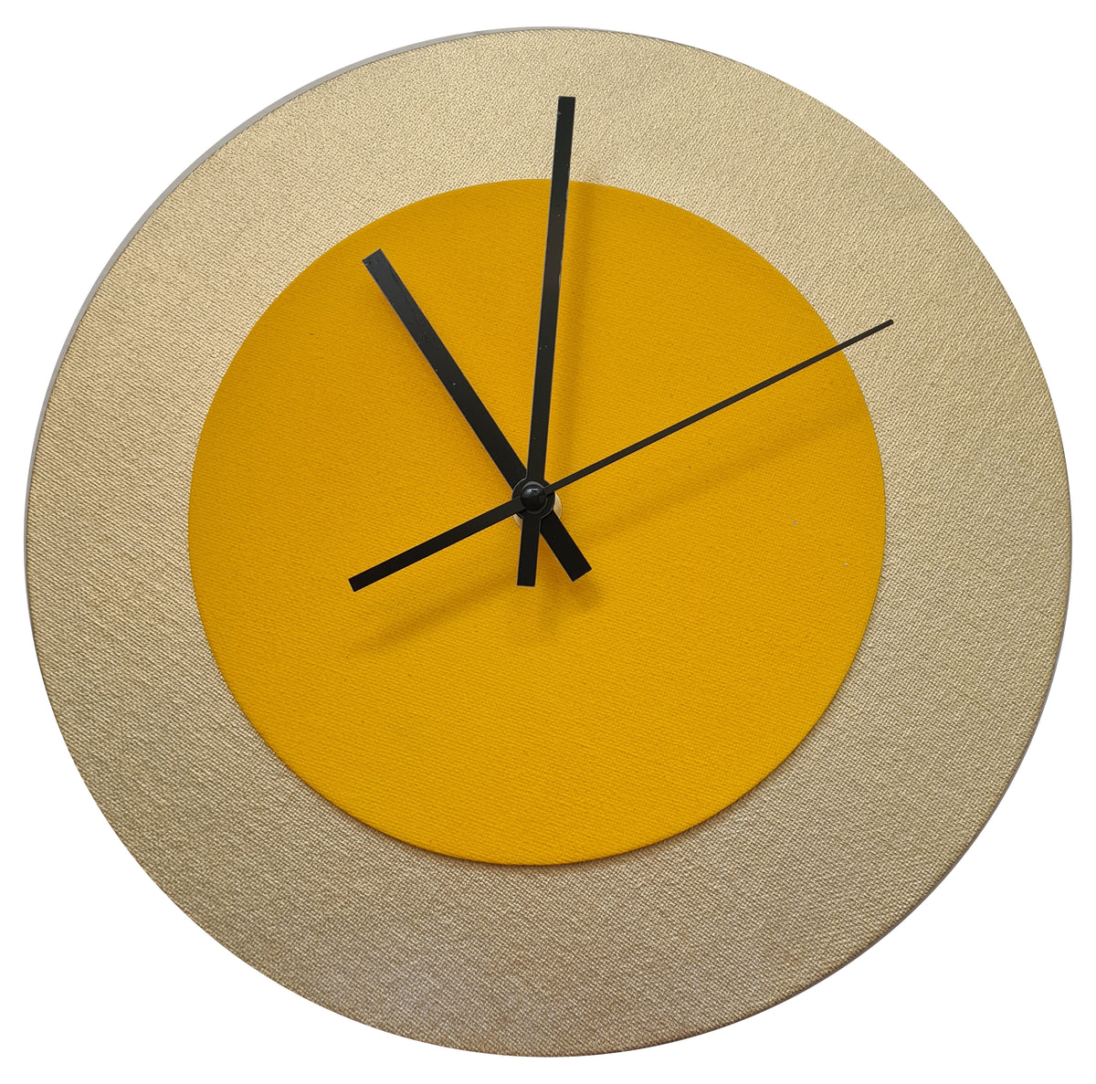 Pop Art Wanduhr Gold  Sonnengelb mit schwarzen Zeigern 30 cm rund