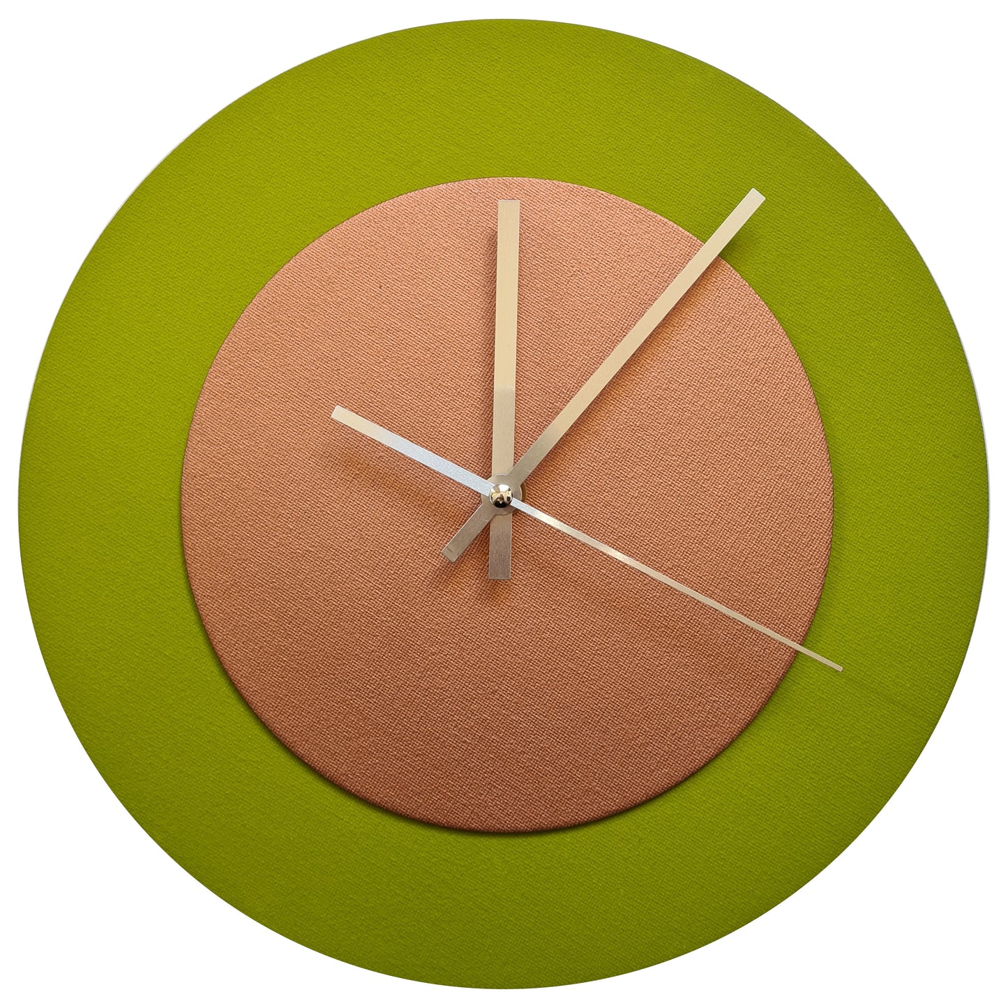 Pop Art Wanduhr Olivgrün  Bronzefarben mit  silbernen Zeigern 30 cm rund
