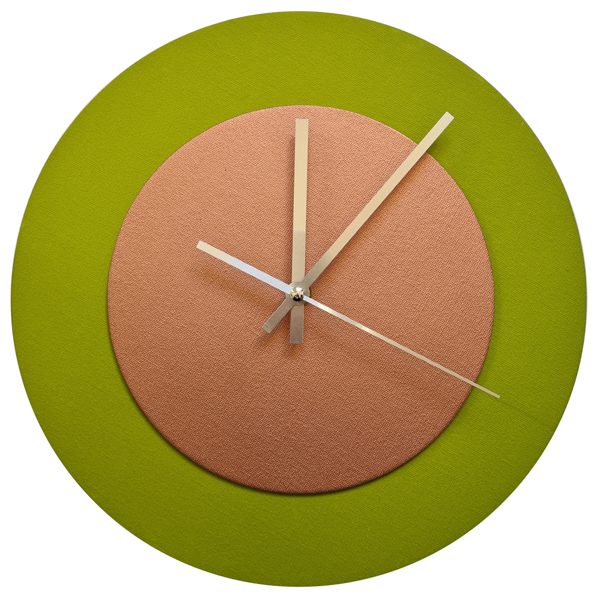 Pop Art Wanduhr Olivgrün  Bronzefarben mit  silbernen Zeigern 30 cm rund
