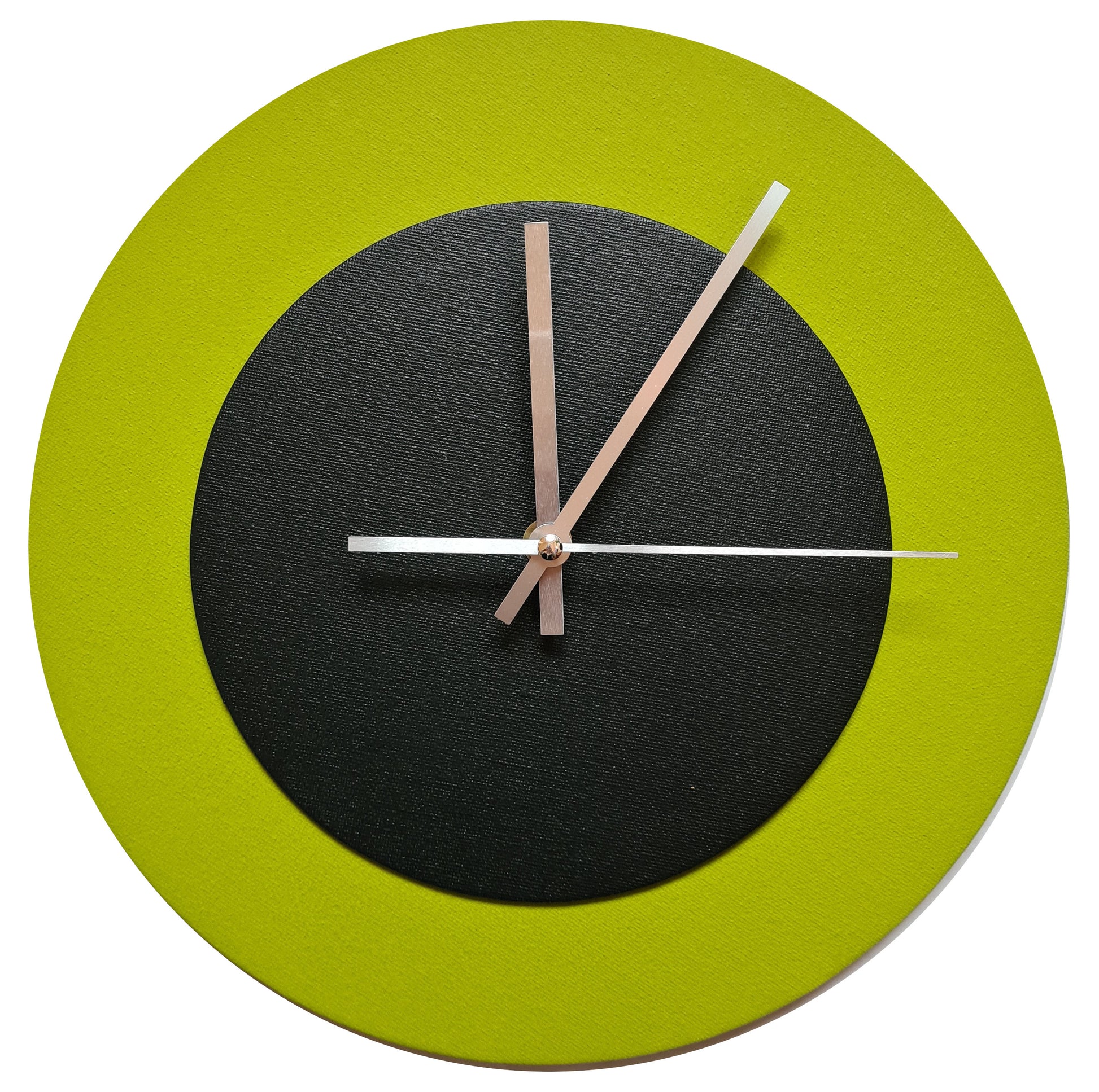 Pop Art Wanduhr Olivgrün  Schwarz mit silbernen Zeigern 30 cm rund
