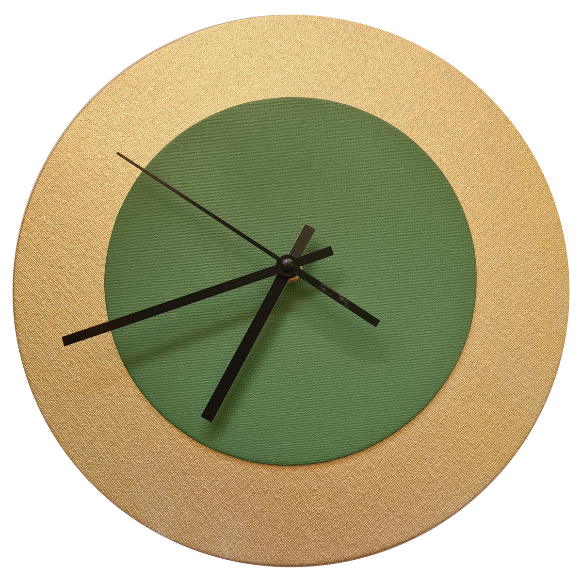 Pop Art Wanduhr Gold  Laubgrün mit schwarzen Zeigern 30 cm rund