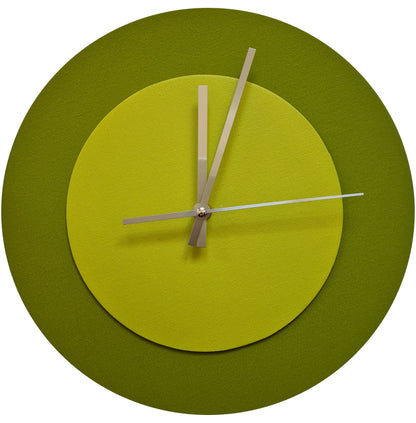 Pop Art Wanduhr Olivgrün  Farngrün mit silbernen Zeigern 30 cm rund
