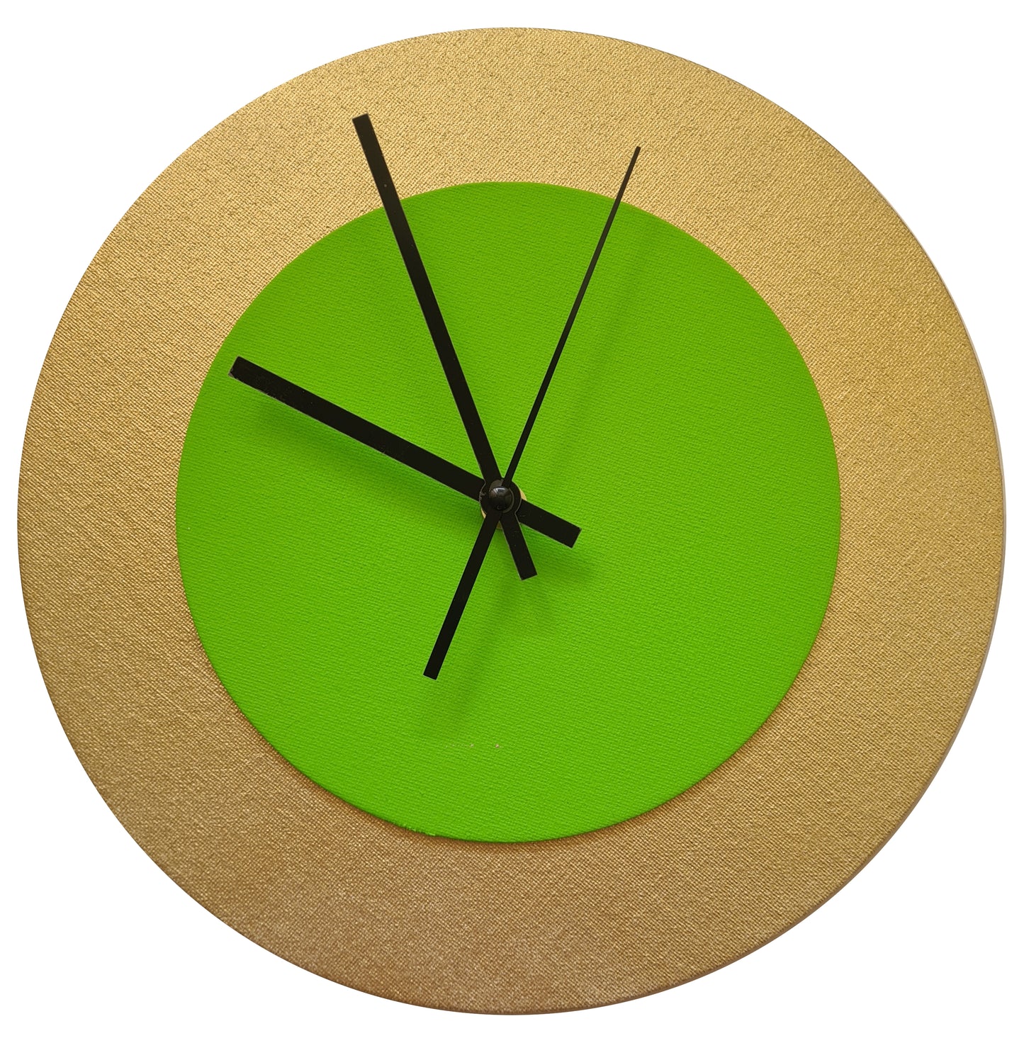 Pop Art Wanduhr Gold  Hellgrün mit schwarzen Zeigern 30 cm rund