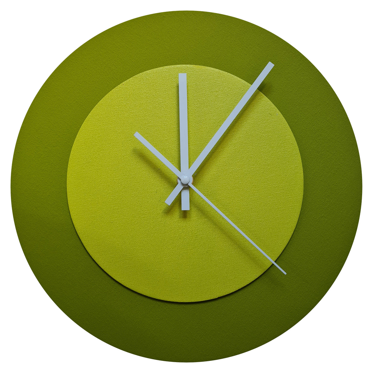 Pop Art Wanduhr Olivgrün  Farngrün mit weißen Zeigern 30 cm rund
