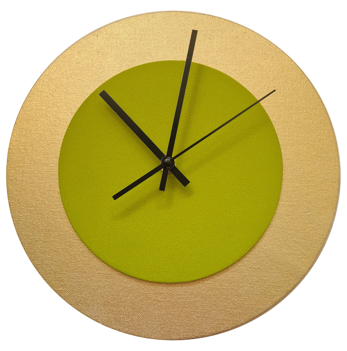 Pop Art Wanduhr Gold  Olivgrün mit schwarzen Zeigern 30 cm rund