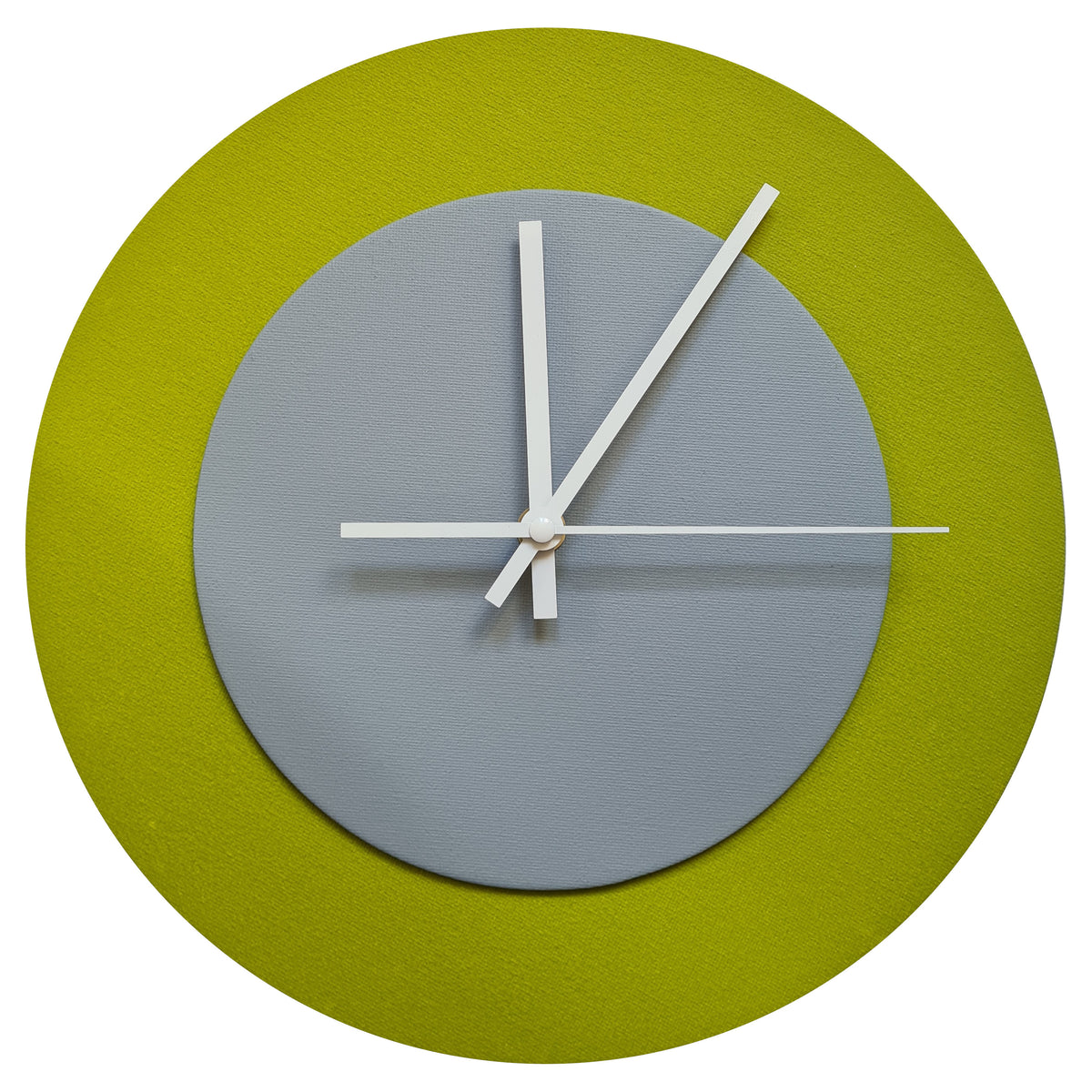 Pop Art Wanduhr Olivgrün  Grau mit weißen Zeigern 30 cm rund
