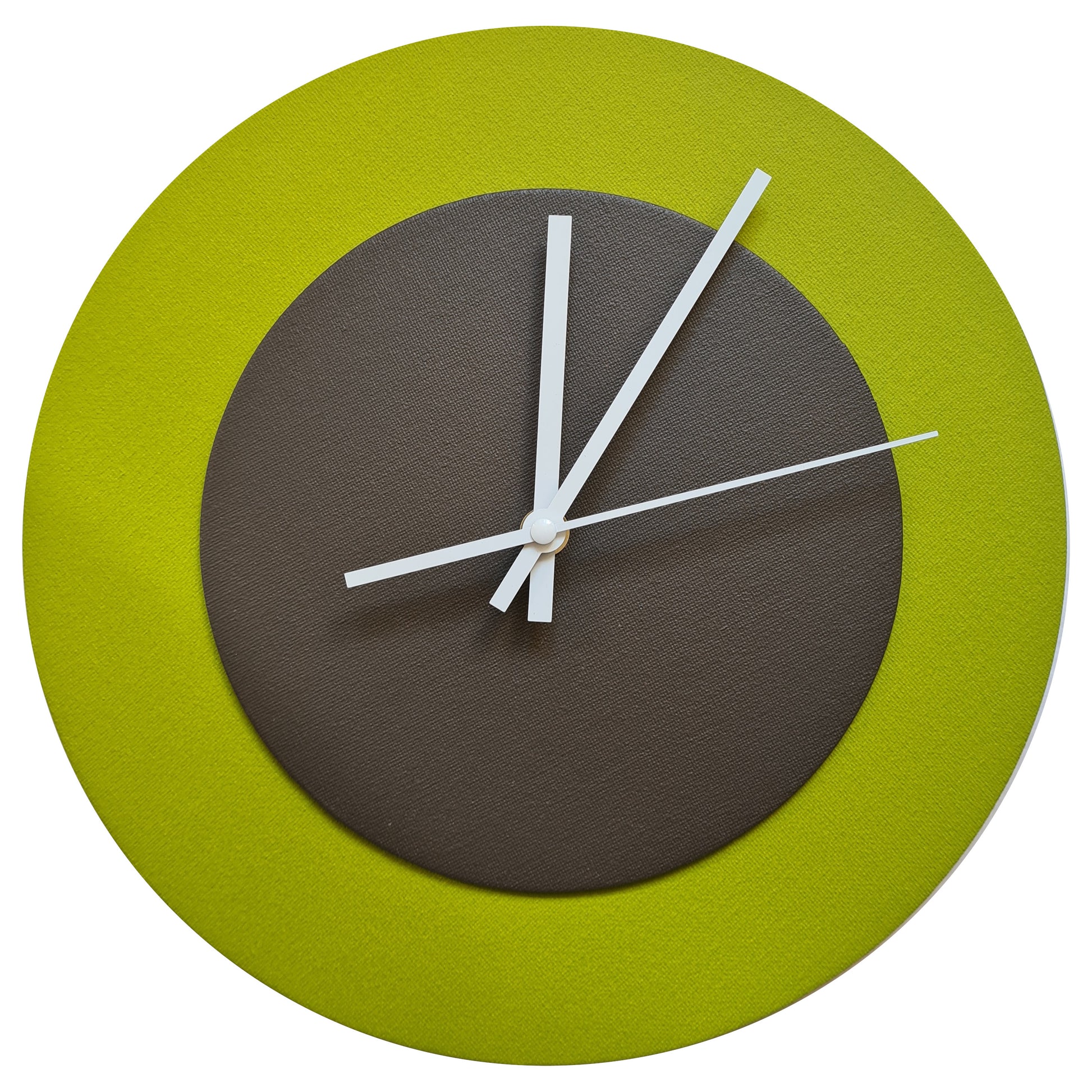 Pop Art Wanduhr Olivgrün  Dunkelbraun mit weißen Zeigern 30 cm rund
