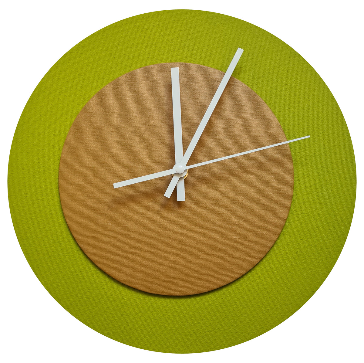 Pop Art Wanduhr Olivgrün  Hellbraun mit weißen Zeigern 30 cm rund
