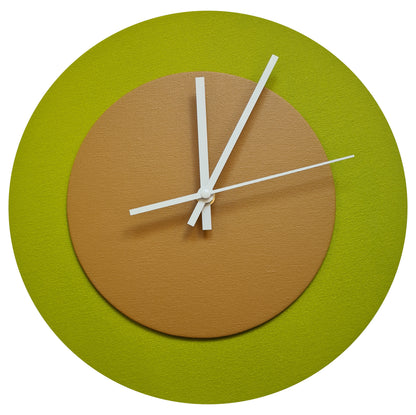 Pop Art Wanduhr Olivgrün  Hellbraun mit weißen Zeigern 30 cm rund
