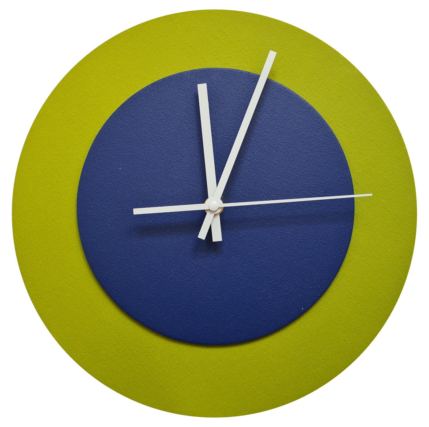 Pop Art Wanduhr Olivgrün  Dunkelblau mit weißen Zeigern 30 cm rund
