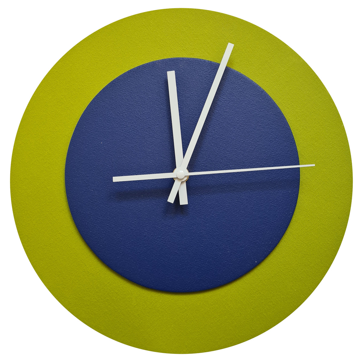 Pop Art Wanduhr Olivgrün  Dunkelblau mit weißen Zeigern 30 cm rund
