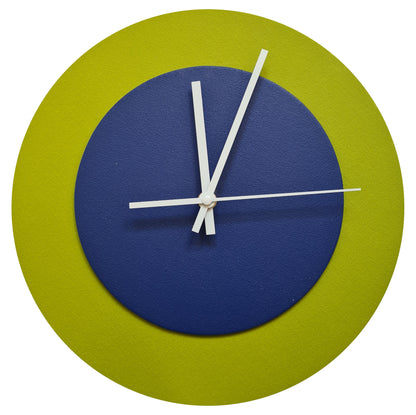 Pop Art Wanduhr Olivgrün  Dunkelblau mit weißen Zeigern 30 cm rund
