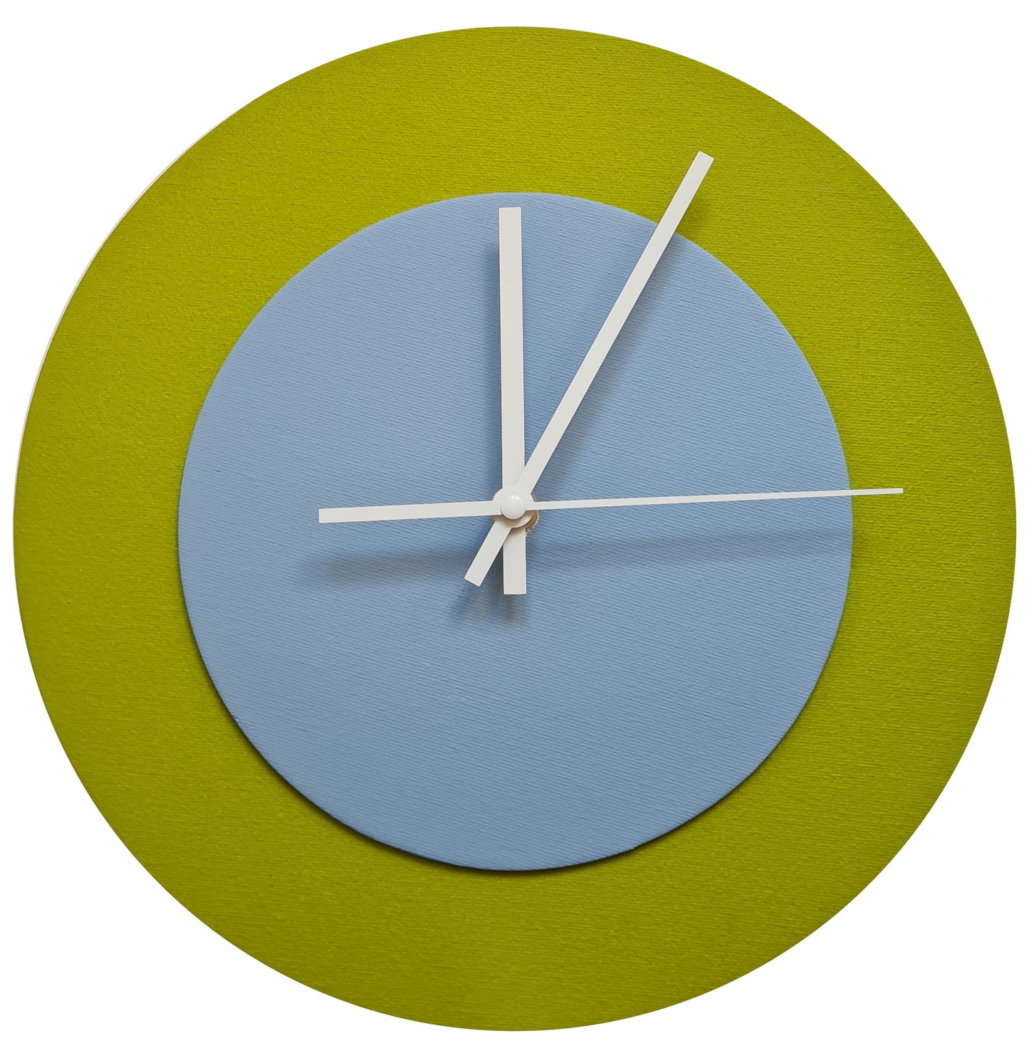 Pop Art Wanduhr Olivgrün Hellblau  mit weißen Zeigern 30 cm rund
