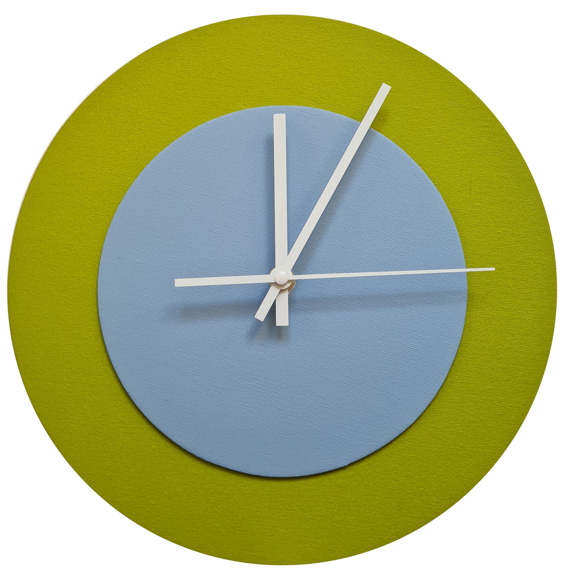 Pop Art Wanduhr Olivgrün Hellblau  mit weißen Zeigern 30 cm rund
