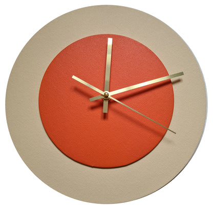 Pop Art Wanduhr Creme Orangefarben mit goldenen Zeigern 30 cm rund