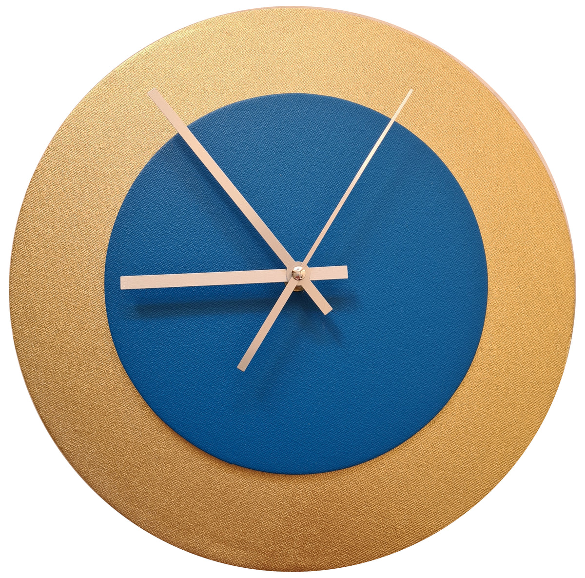 Pop Art Wanduhr Gold  Mittelblau mit goldenen Zeigern 30 cm rund