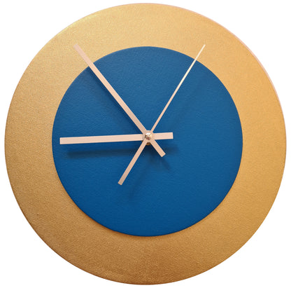 Pop Art Wanduhr Gold  Mittelblau mit goldenen Zeigern 30 cm rund