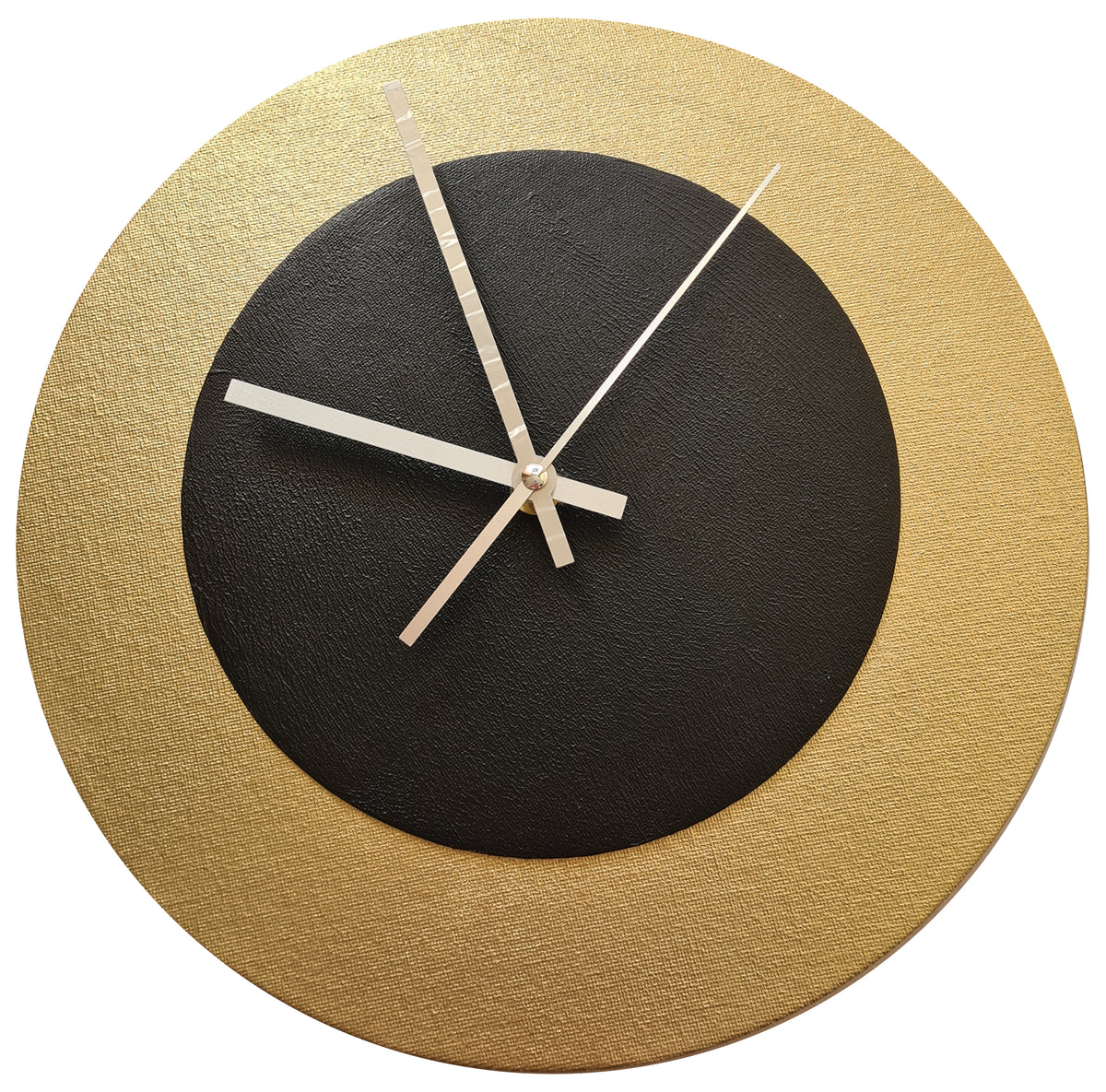 Pop Art Wanduhr Gold  Schwarz mit silbernen Zeigern 30 cm rund