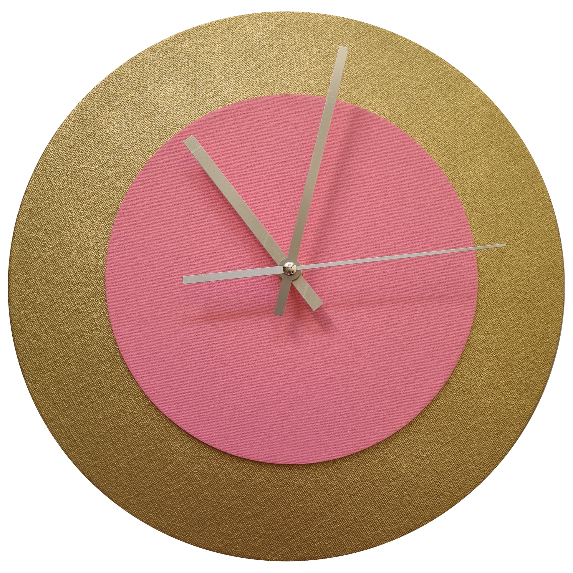 Pop Art Wanduhr Gold  Rosafarben mit silbernen Zeigern 30 cm rund