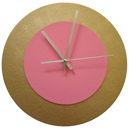Pop Art Wanduhr Gold  Rosafarben mit silbernen Zeigern 30 cm rund