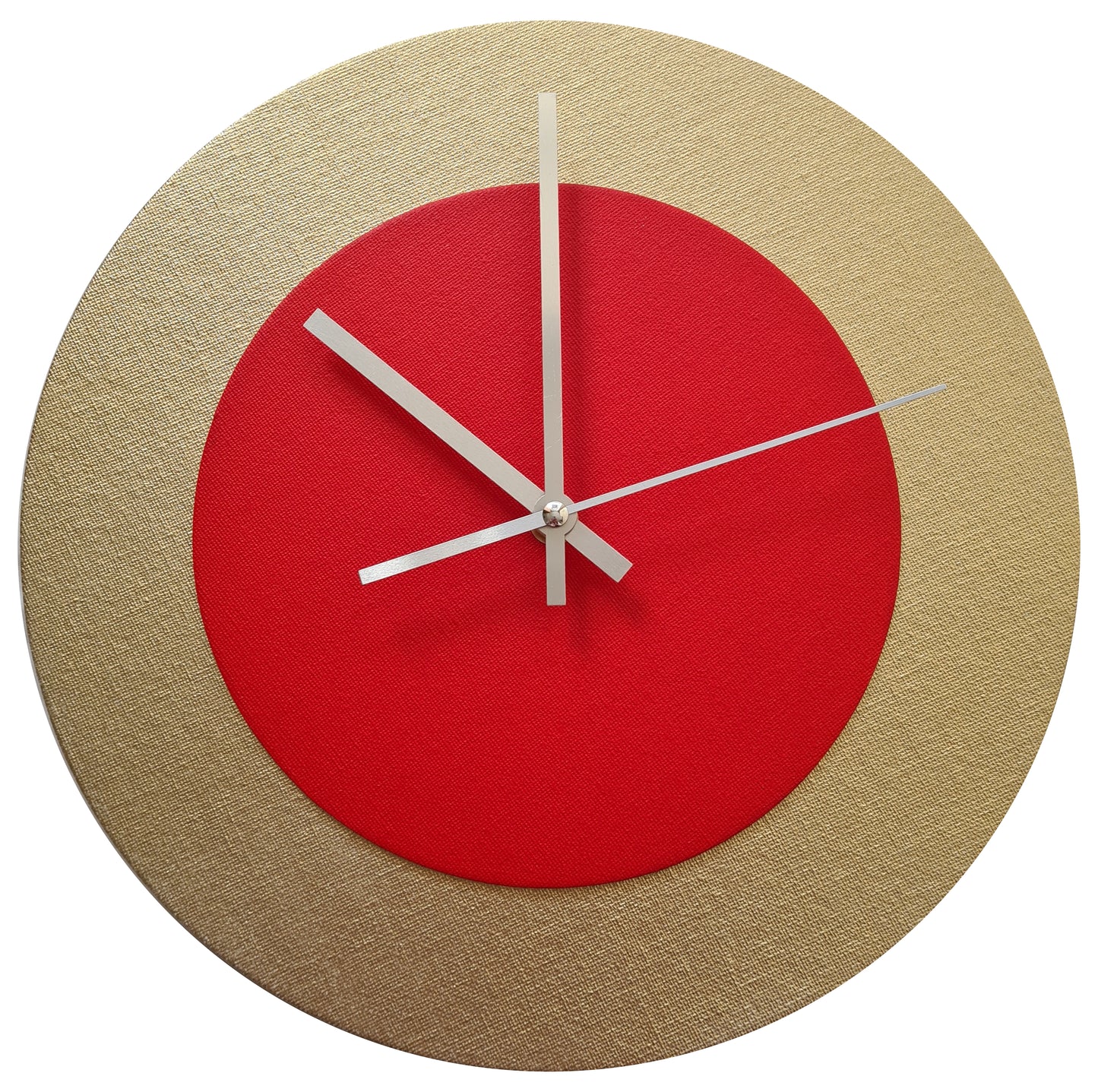 Pop Art Wanduhr Gold  Hellrot mit silbernen Zeigern 30 cm rund