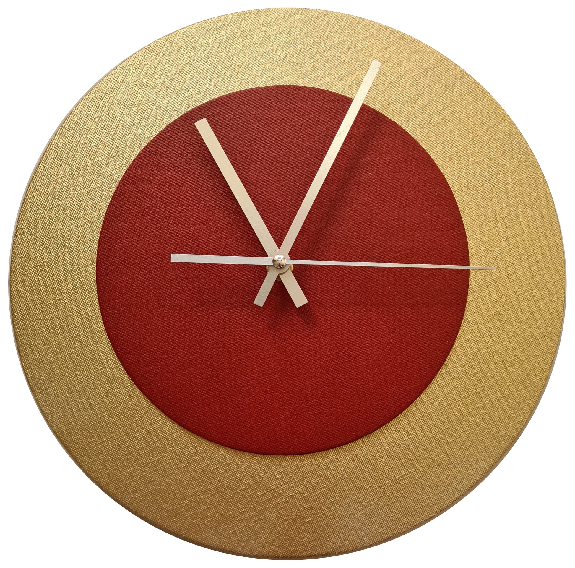 Pop Art Wanduhr Gold  Dunkelrot mit  silbernen Zeigern 30 cm rund