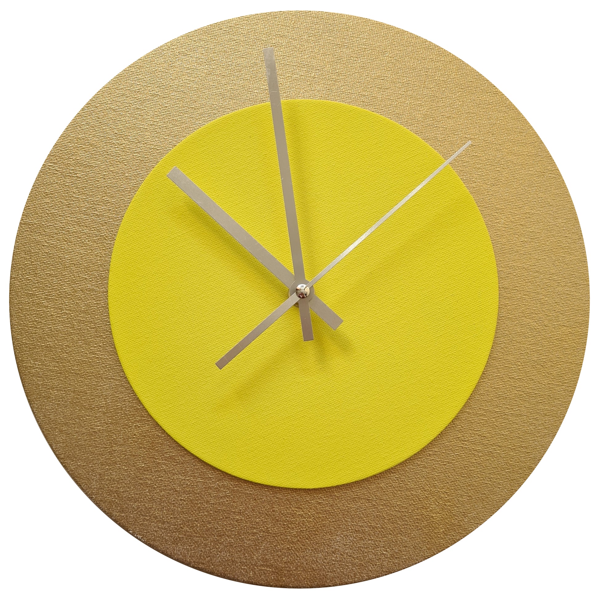 Pop Art Wanduhr Gold  Hellgelb mit silbernen Zeigern 30 cm rund