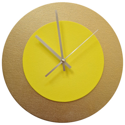 Pop Art Wanduhr Gold  Hellgelb mit silbernen Zeigern 30 cm rund