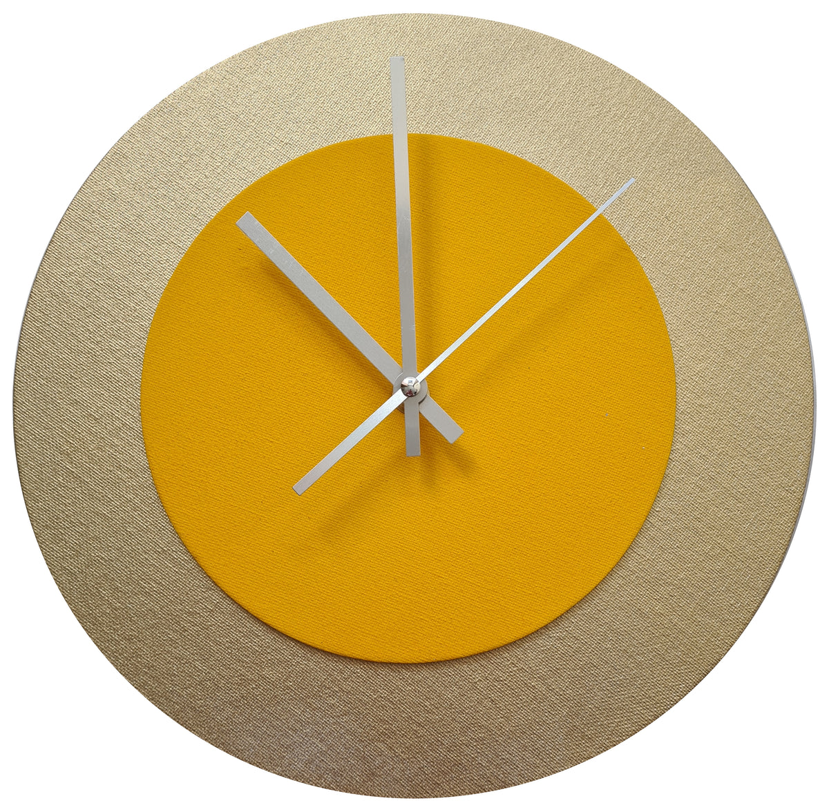 Pop Art Wanduhr Gold  Sonnengelb mit silbernen Zeigern 30 cm rund