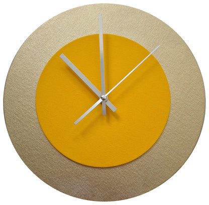 Pop Art Wanduhr Gold  Sonnengelb mit silbernen Zeigern 30 cm rund