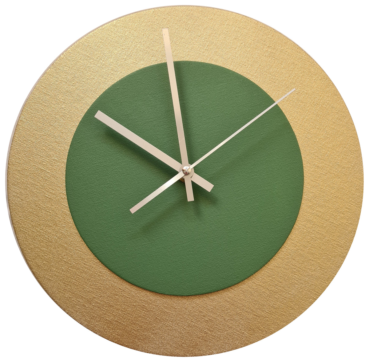 Pop Art Wanduhr Gold  Laubgrün mit silbernen Zeigern 30 cm rund