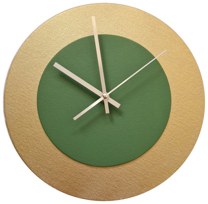 Pop Art Wanduhr Gold  Laubgrün mit silbernen Zeigern 30 cm rund