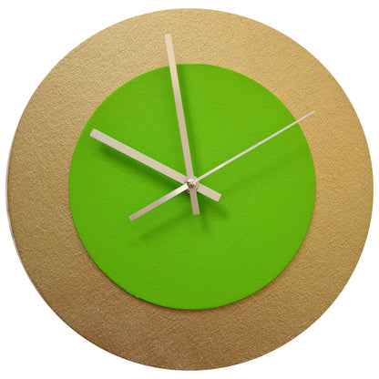 Pop Art Wanduhr Gold  Hellgrün mit silbernen Zeigern 30 cm rund