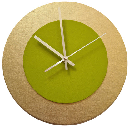 Pop Art Wanduhr Gold  Olivgrün mit silbernen Zeigern 30 cm rund