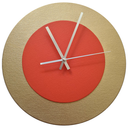 Pop Art Wanduhr Gold  Orangefarben mit silbernen Zeigern 30 cm rund