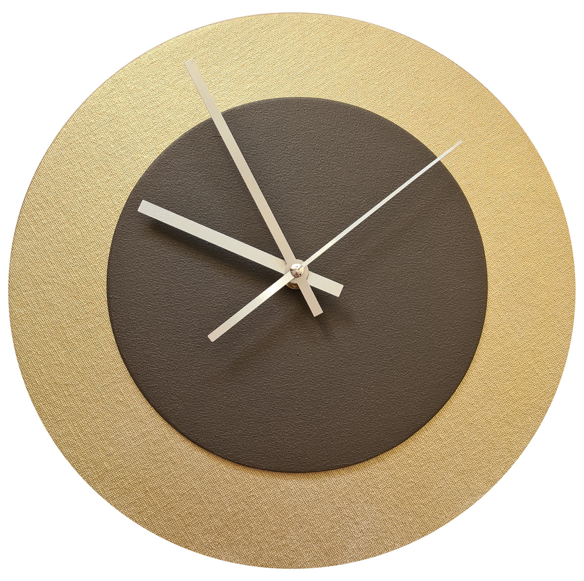 Pop Art Wanduhr Gold  Dunkelbraun mit silbernen Zeigern 30 cm rund