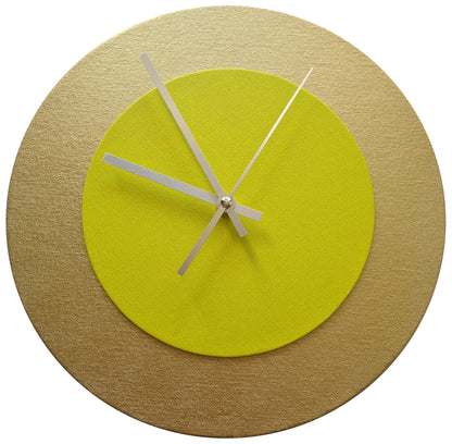 Pop Art Wanduhr Gold  Hellgelb mit silbernen Zeigern 30 cm rund