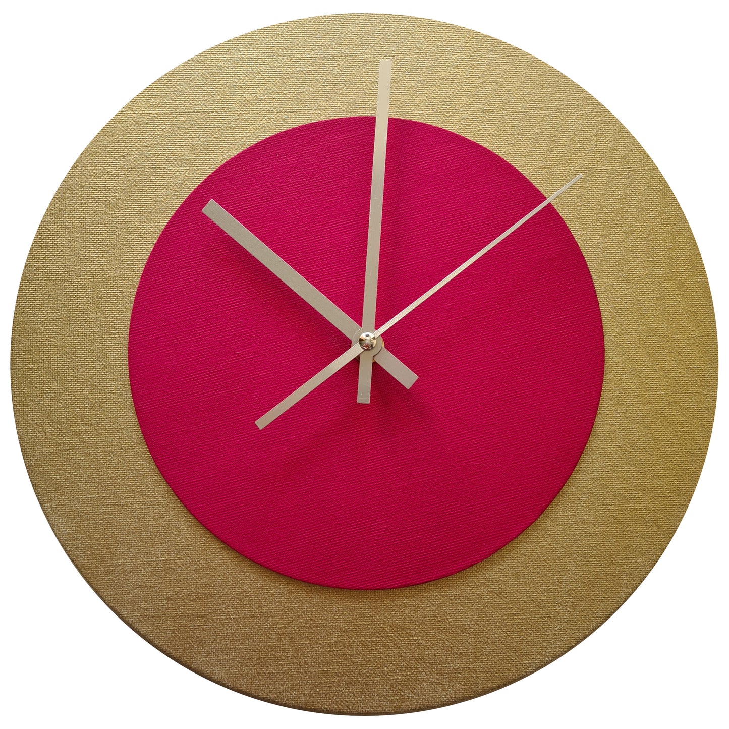 Pop Art Wanduhr Gold  Magentafarben mit silbernen Zeigern 30 cm rund