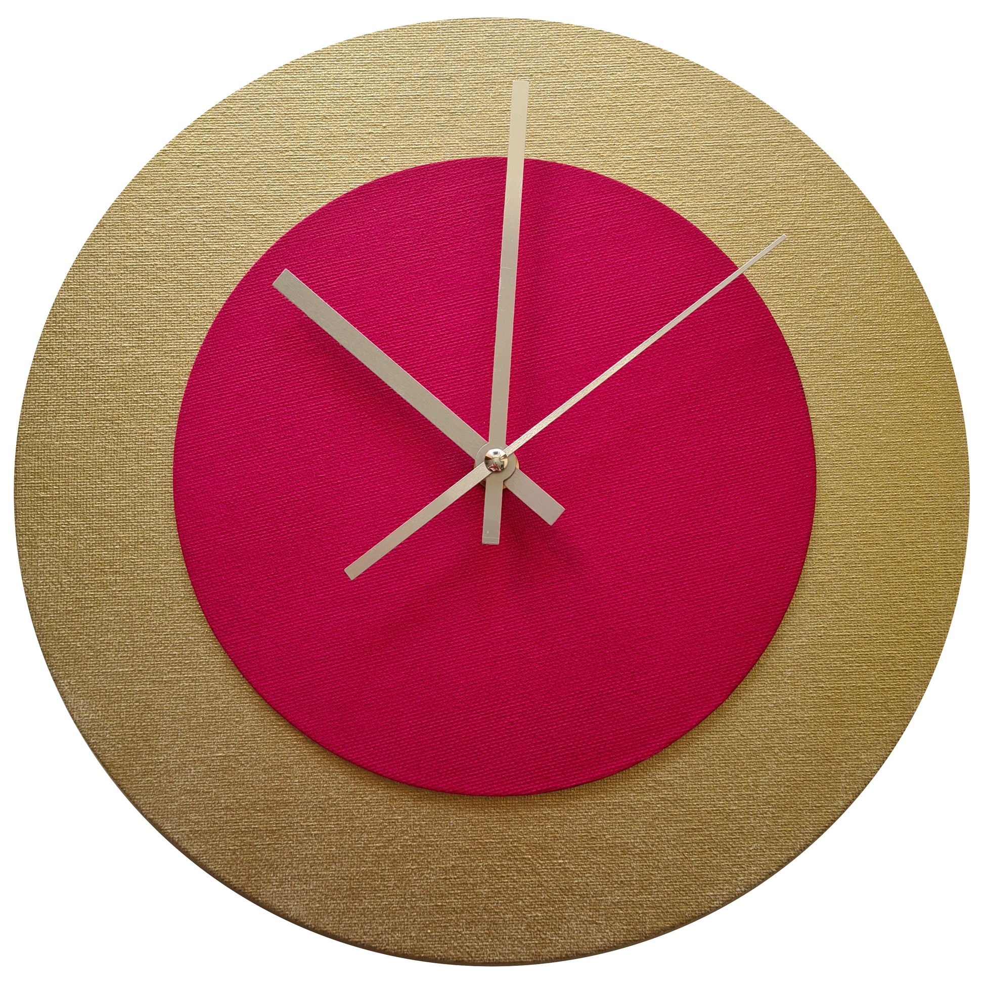 Pop Art Wanduhr Gold  Magentafarben mit silbernen Zeigern 30 cm rund