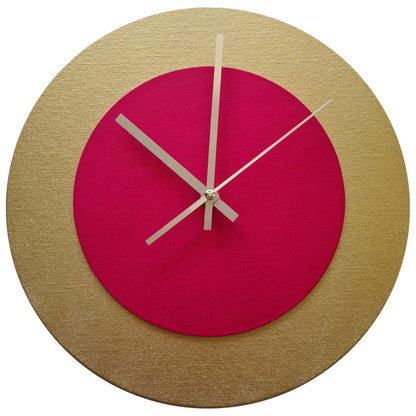Pop Art Wanduhr Gold  Magentafarben mit silbernen Zeigern 30 cm rund